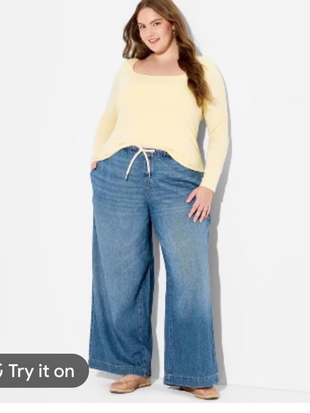 👖 WILD FABLE XXL Wide Leg Jeans Blue Denim Drawstring Waist
